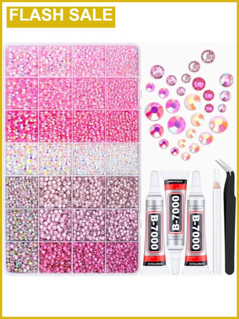 20000Pcs Resin Rhinestones Pink with B7000 Glue Craft Kit
